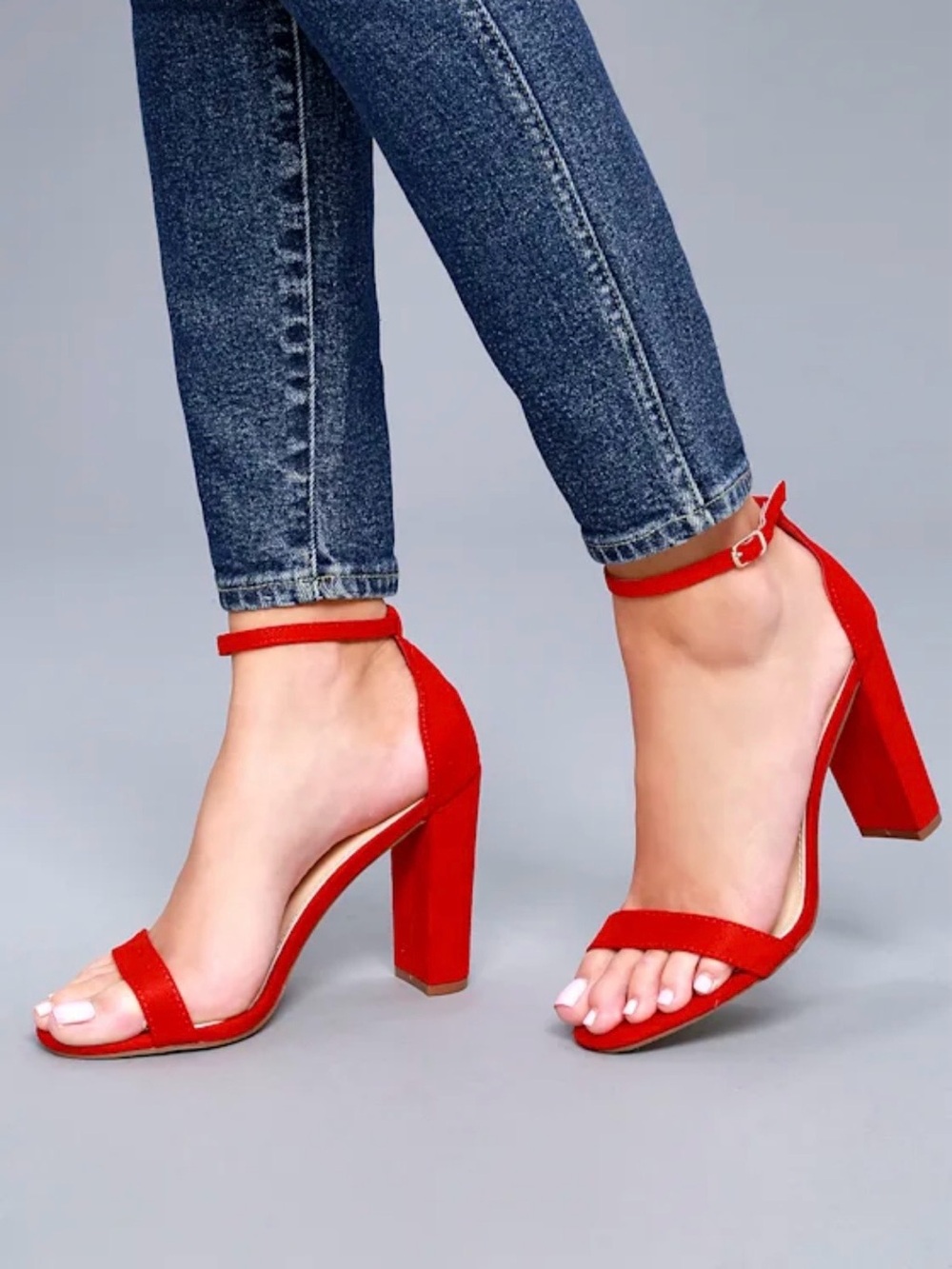 Lulus Taylor Red Suede Ankle Strap Heels - Size 9